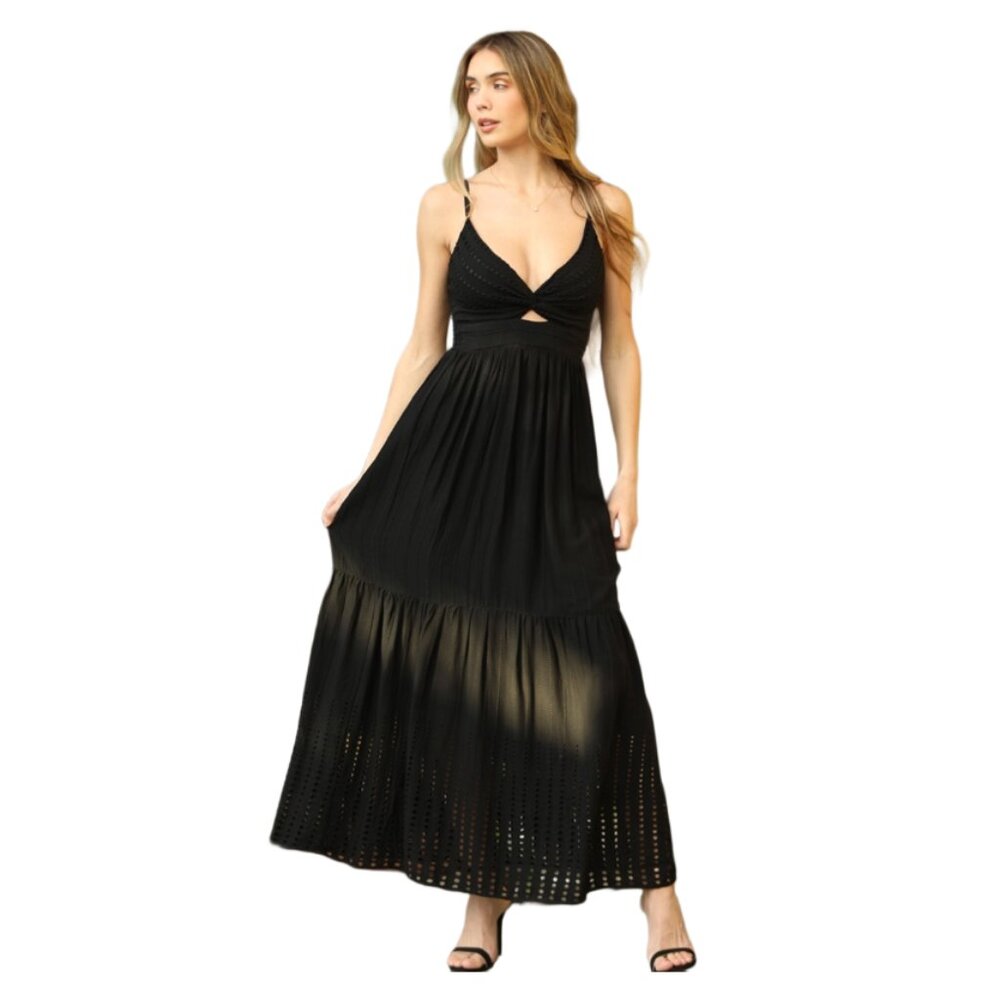 Angie Black Eyelet Embroidered Twist Front Cut Out Maxi Dress C4E05-EM20 - Picture 4 of 5